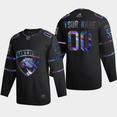 Florida Panthers Custom Men's Nike Iridescent Holographic Collection MLB Jersey Black